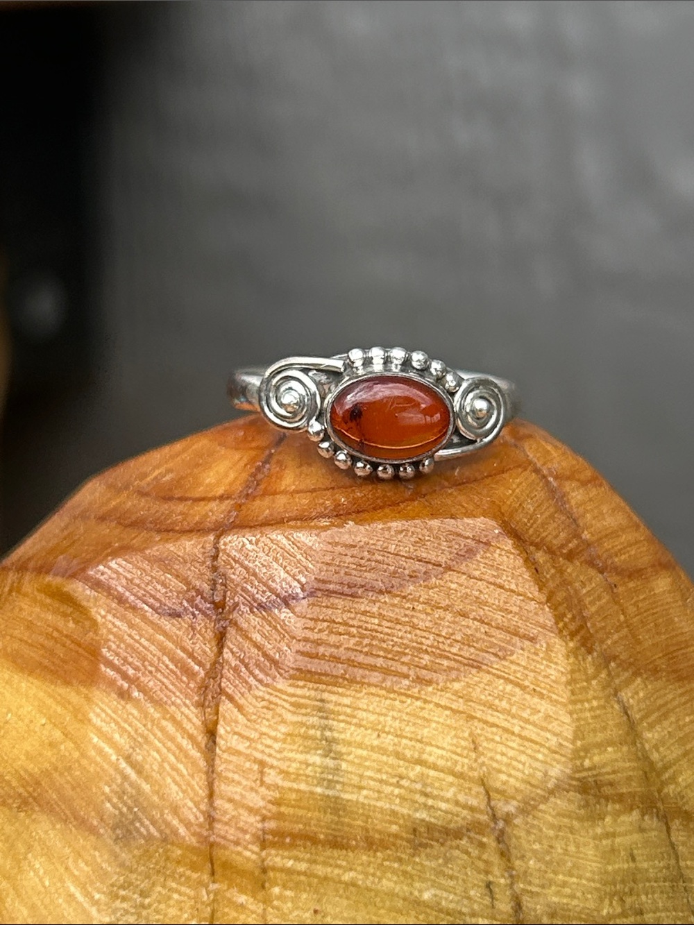 Sterling Silver 925 Amber Oval Ring - Orange Amber Gemstone